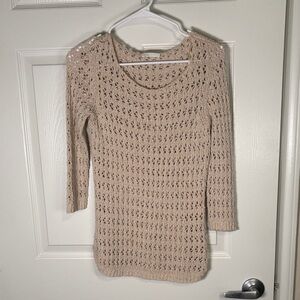 Dalia Women's Crochet Knit Sweater Top 3/4 Sleeve Boho Lightweight Small